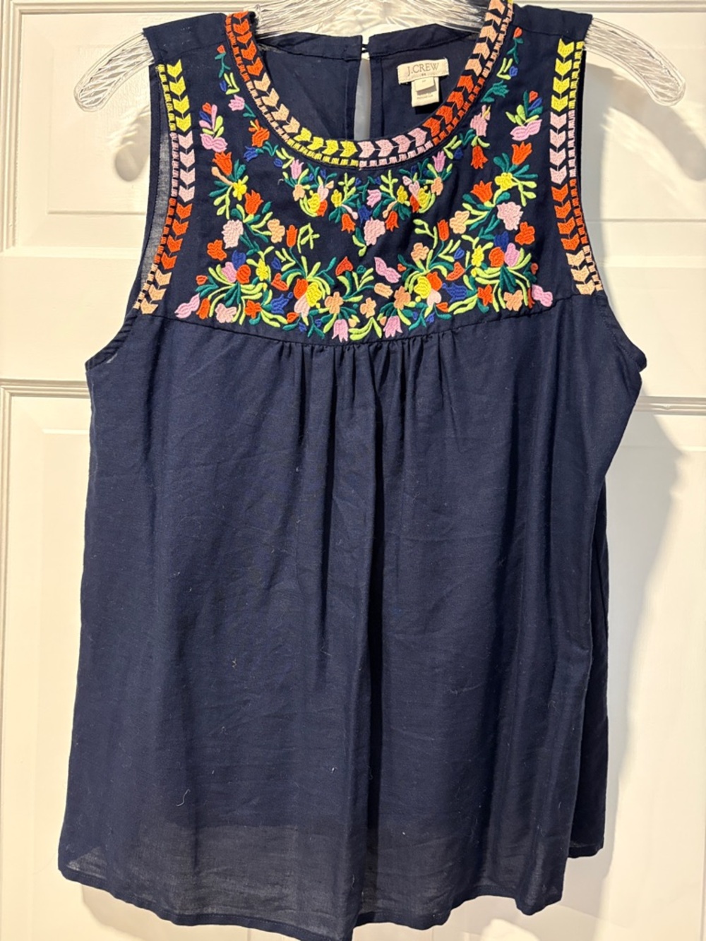 J. Crew Navy Sleeveless Embroidered Yoke Camisole